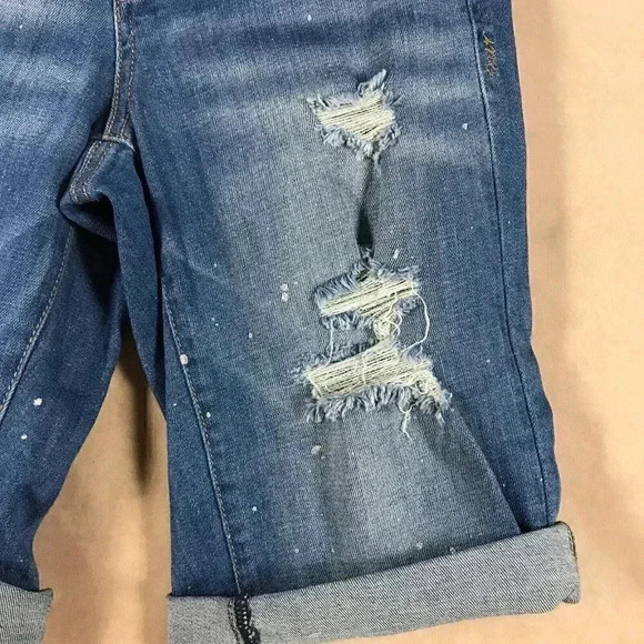 INC Cotton Curvy Distressed Shimmer Jean Bermuda Shorts - Picture 3 of 5